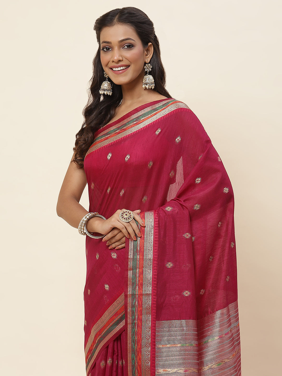 Zari Border Booti Woven Handloom Saree