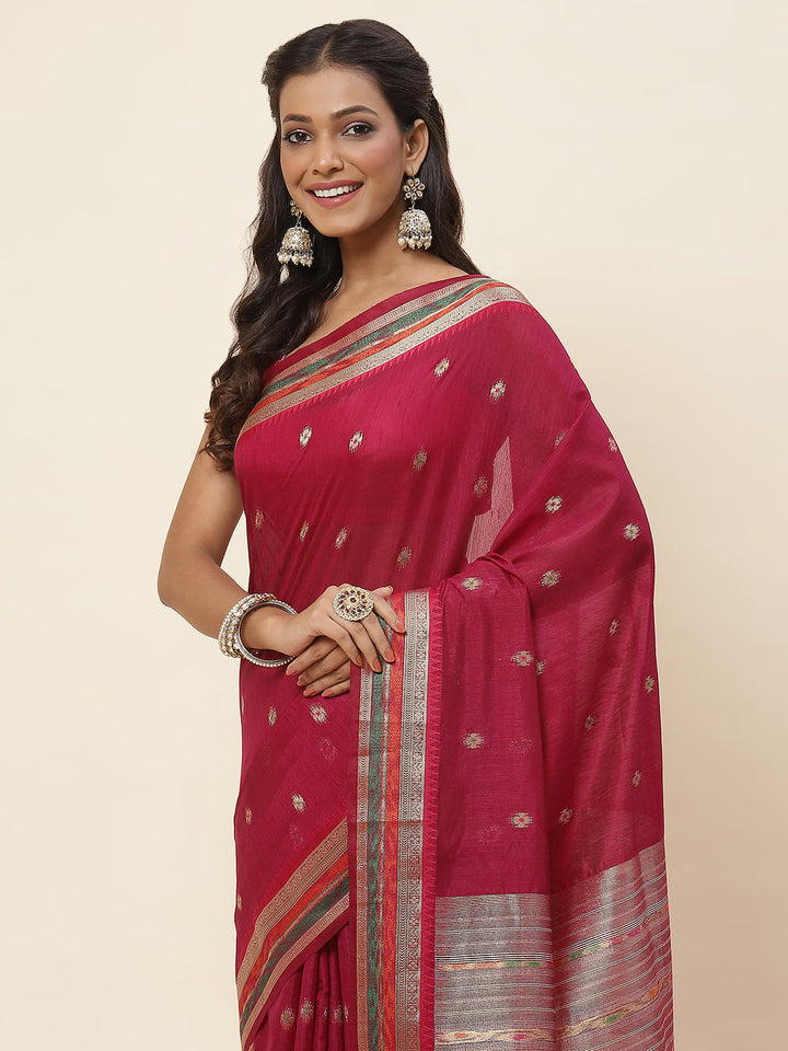 Zari Border Booti Woven Handloom Saree