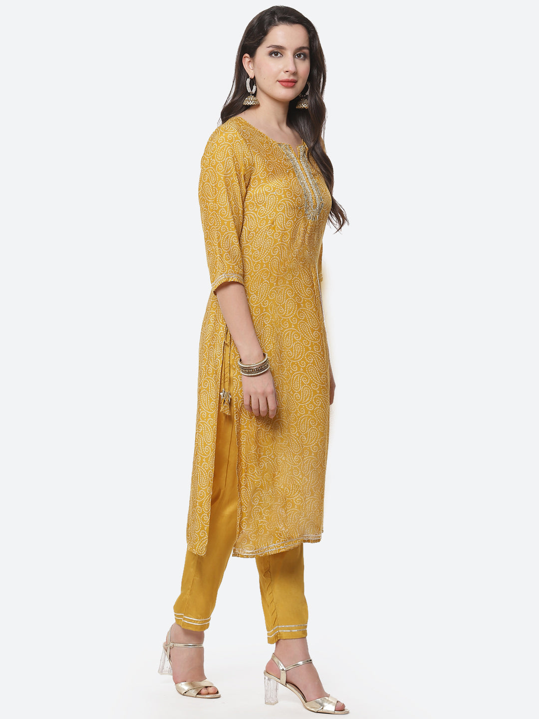 Bandhani Printed Cotton Muslin Stitched Salwar Kameez With Chiffon Dupatta