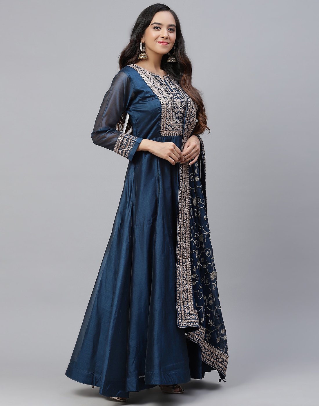 Embroidered Cotton Chanderi Salwar Kameez Stitched Suit With Georgette Dupatta