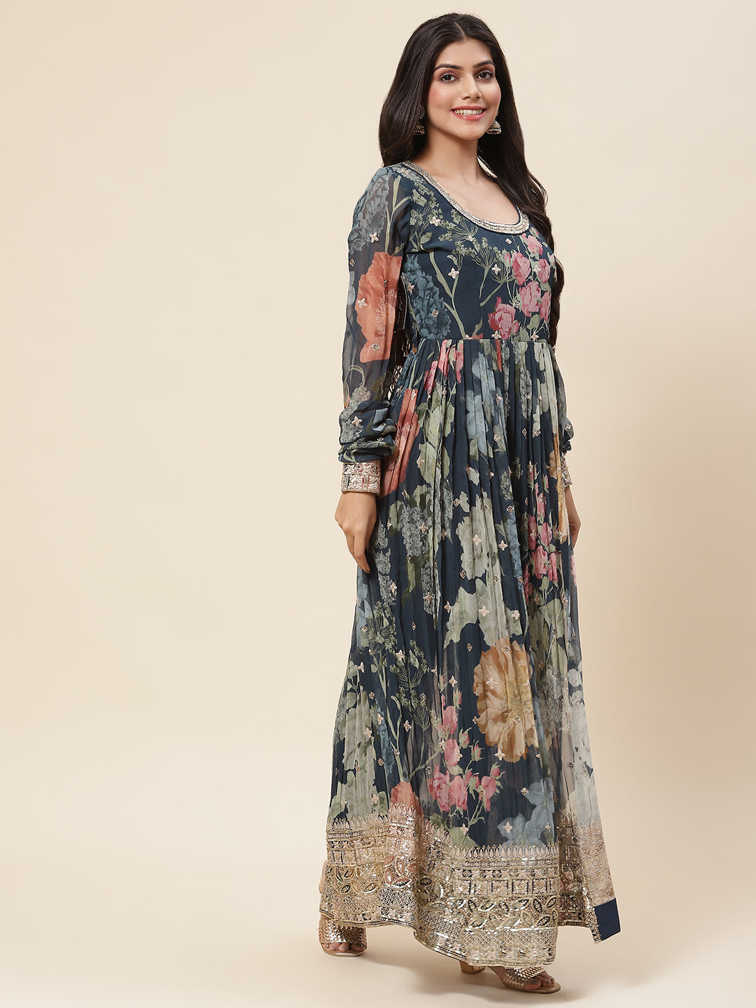 Printed Georgette Kurta With Pants &amp; Dupatta