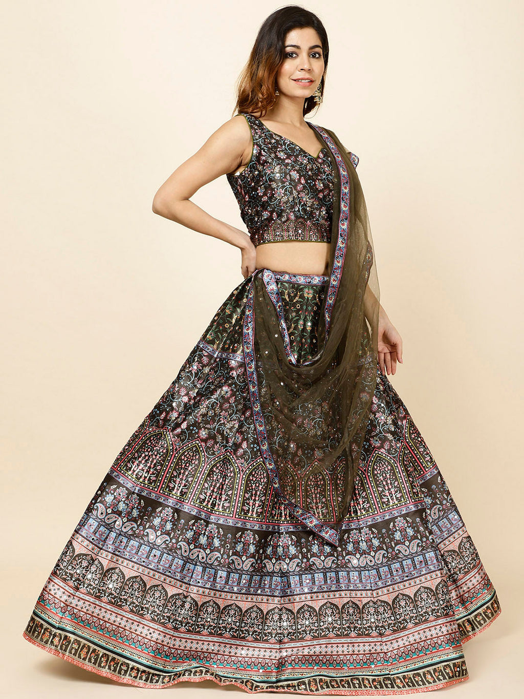 Floral Printed Handloom Choli With Lehenga & Dupatta