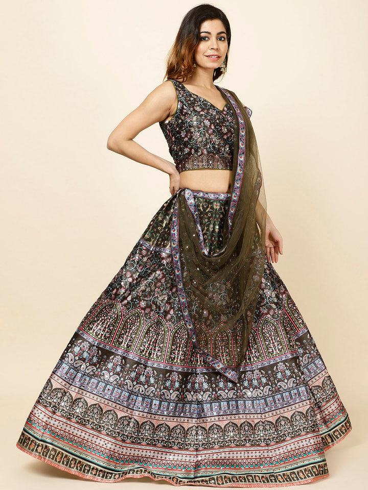 Floral Printed Handloom Choli With Lehenga &amp; Dupatta