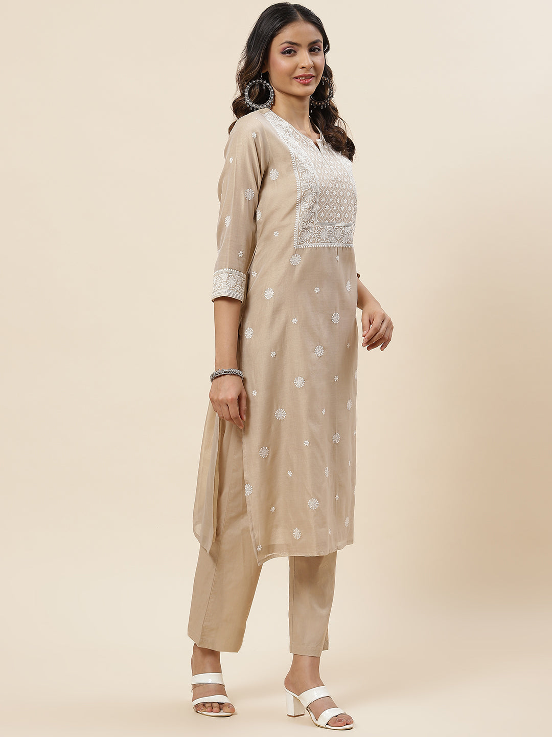 Embroidered Chanderi Kurta With Pants
