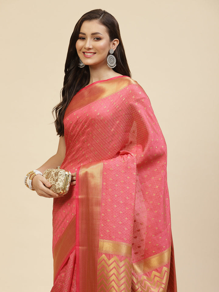 Zari Border Booti Handloom Woven Saree