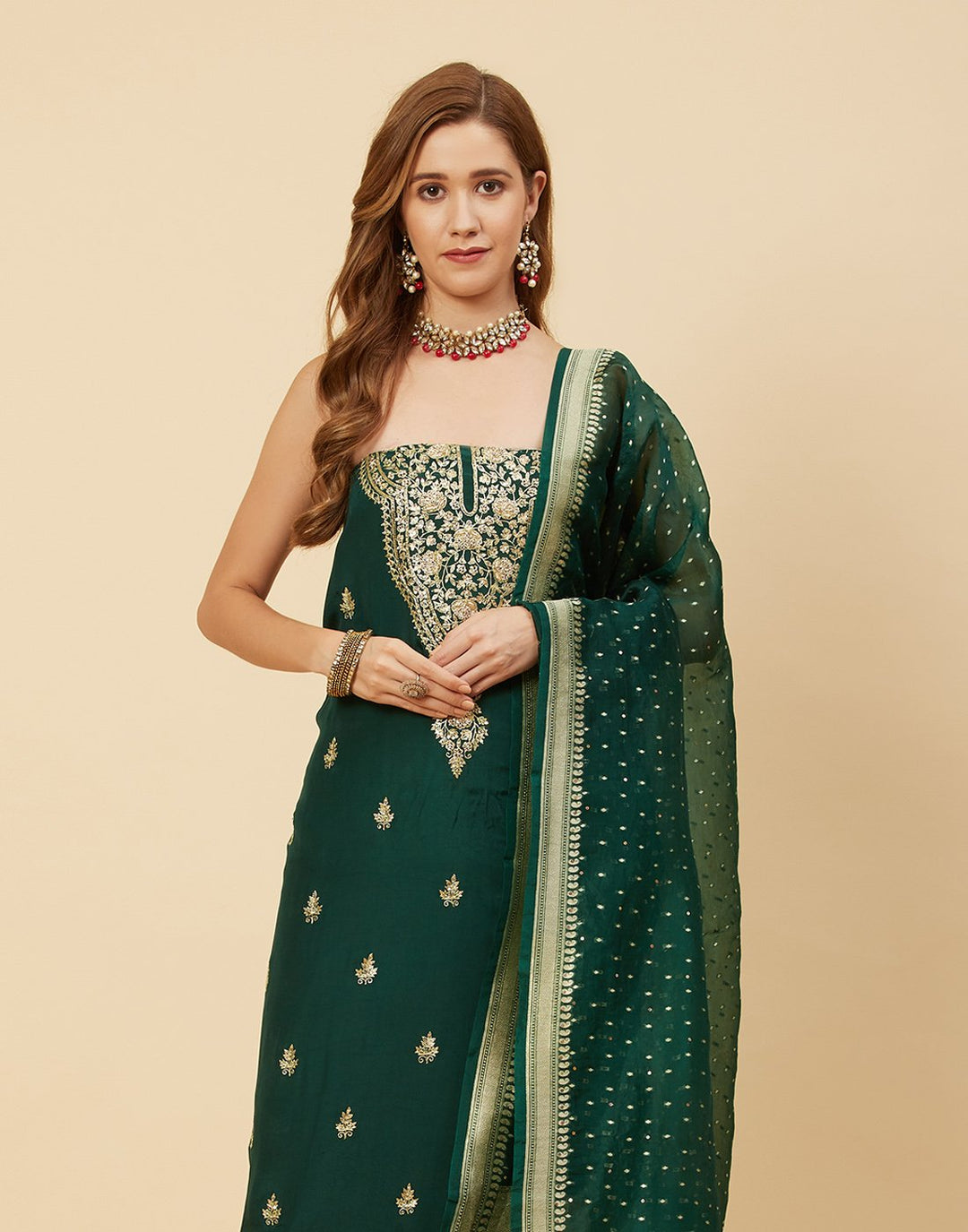 Embroidered Organza Suit Piece With Crepe Dupatta