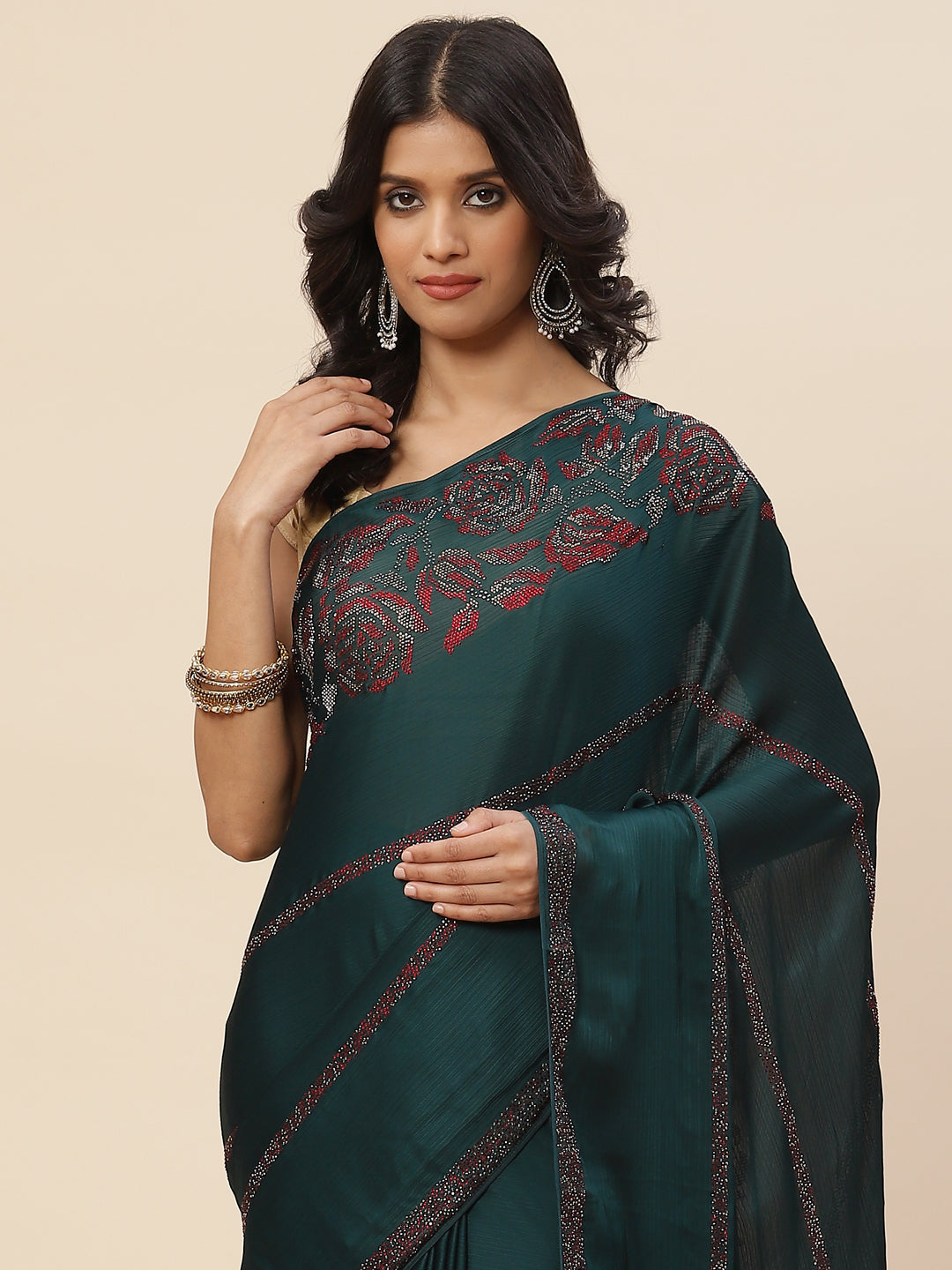 Stone Embroidered Chiffon Saree