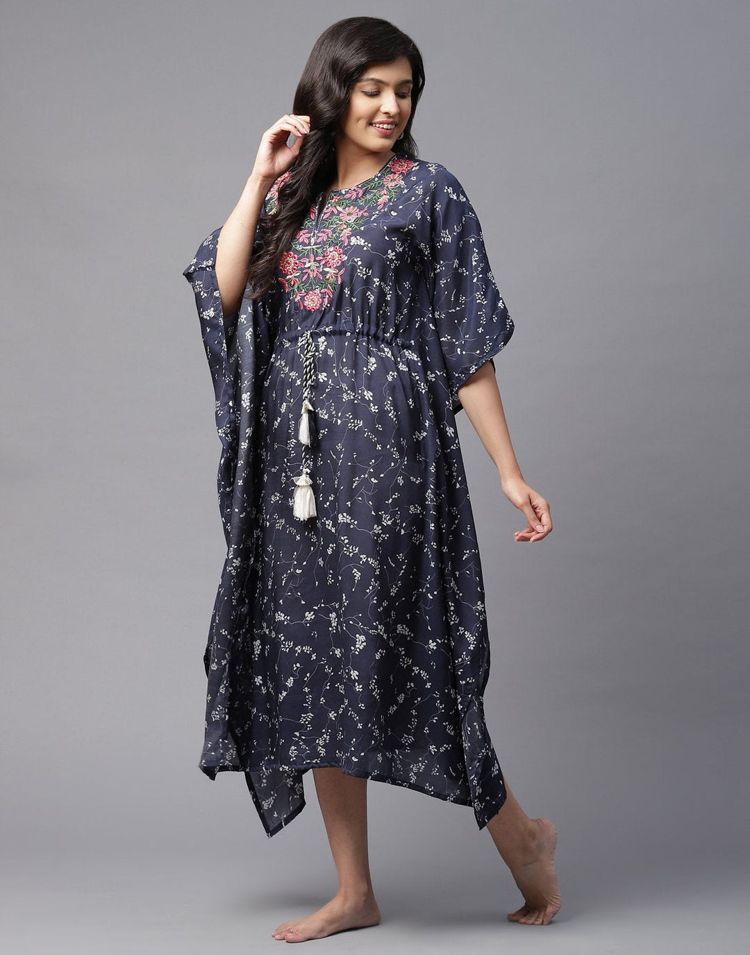 Printed Kaftan with Yoke Embroidery