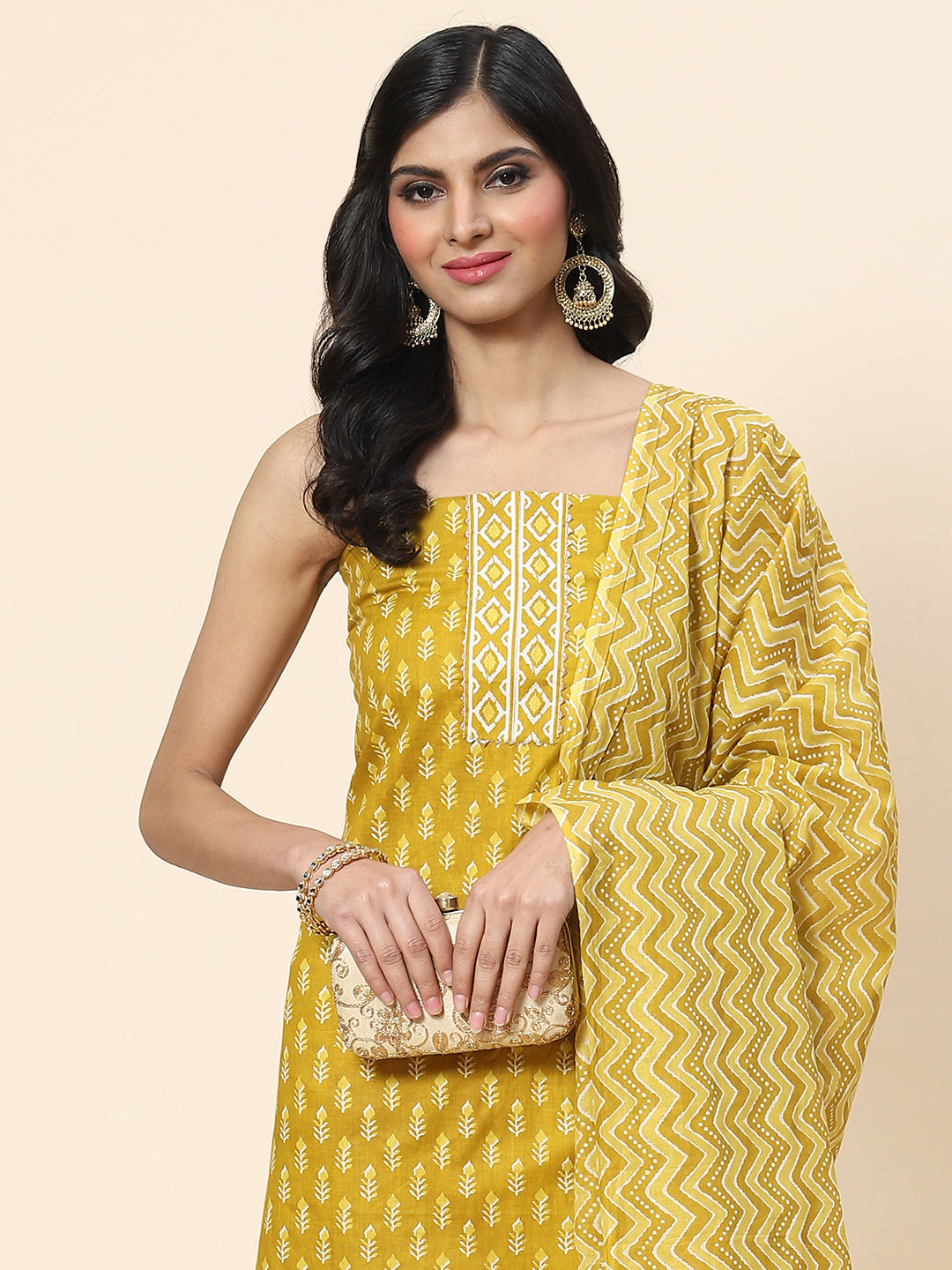 Printed Cotton Unstitched Suit Piece With Dupatta