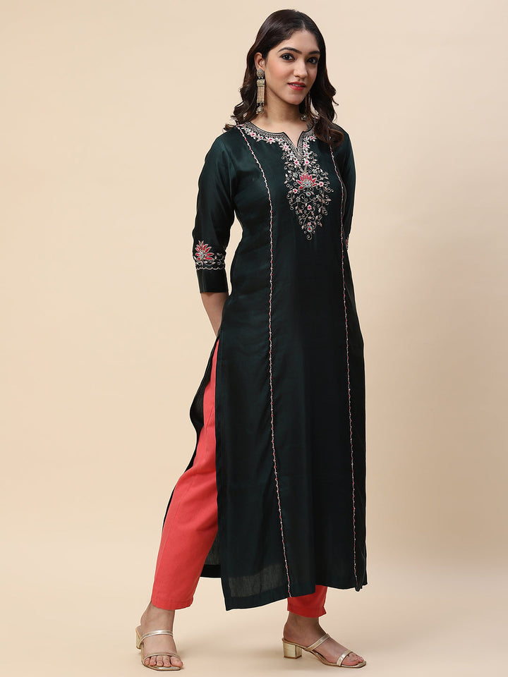 Neck Embroidered Satin Kurta