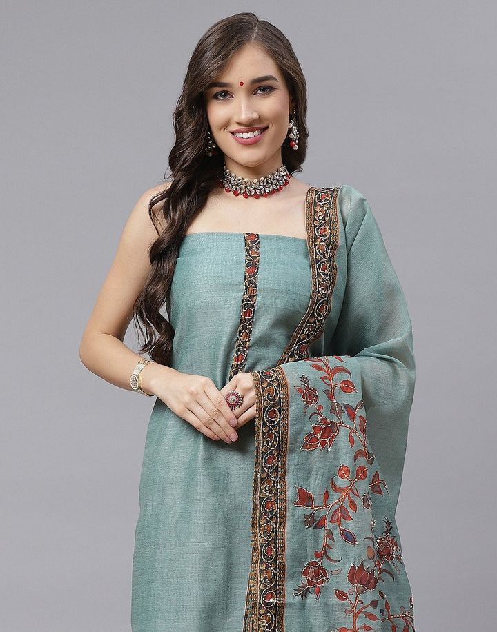 Chanderi Embroidered Suit Piece with fancy dupatta