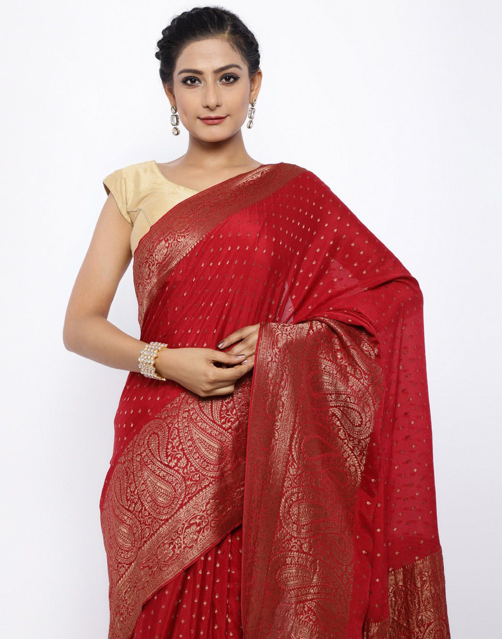 MBZ Meena Bazaar-Zari Border Booti Crepe Saree