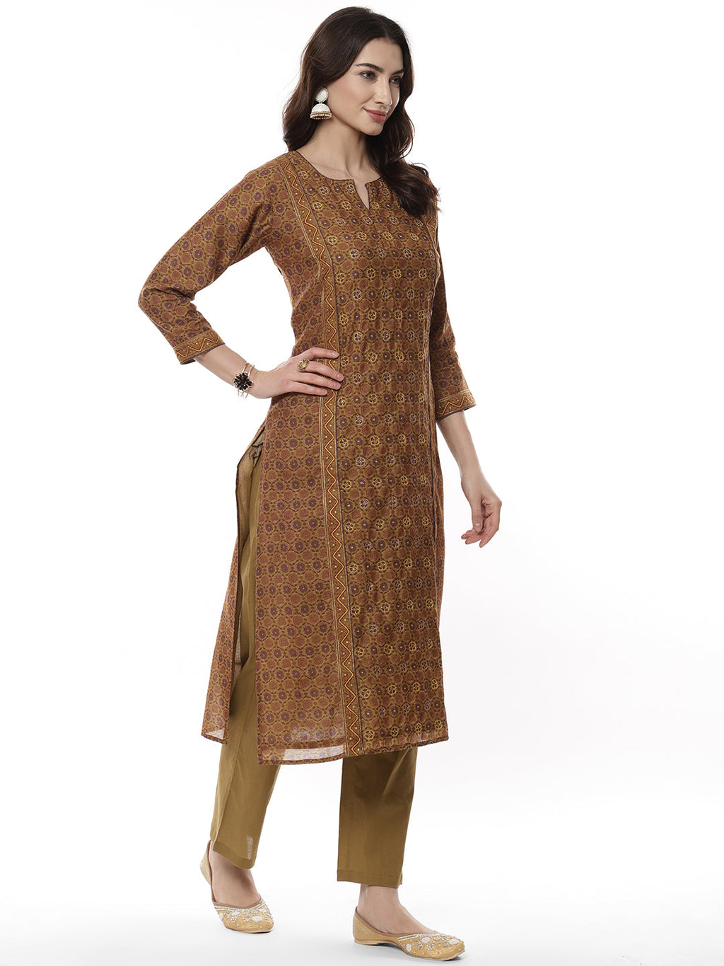 Printed Chanderi Kurti With Pant