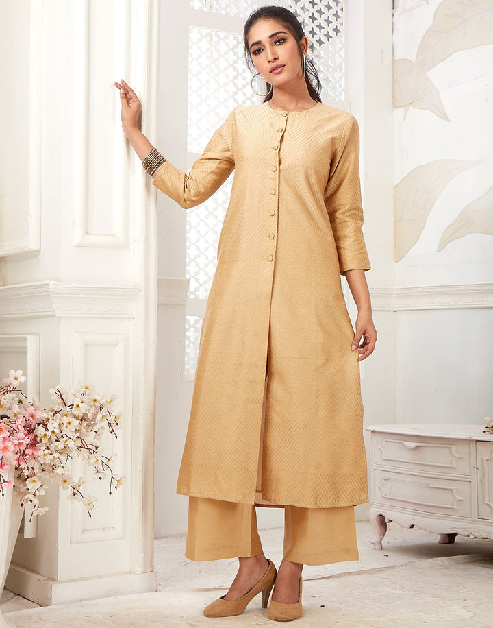 Chanderi Pintuck Detail Kurti with Palazzo