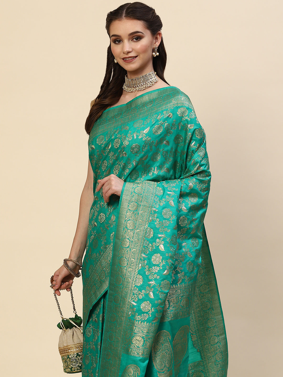 Floral Zari Jaal Handloom Woven Saree