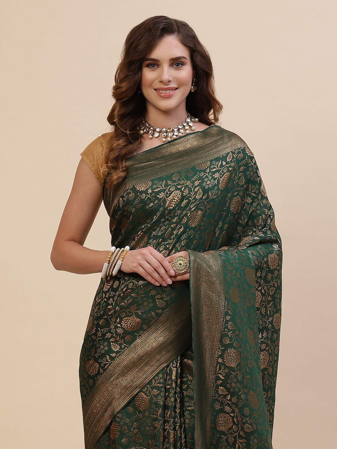 Antique Jaal Crepe Plain Saree