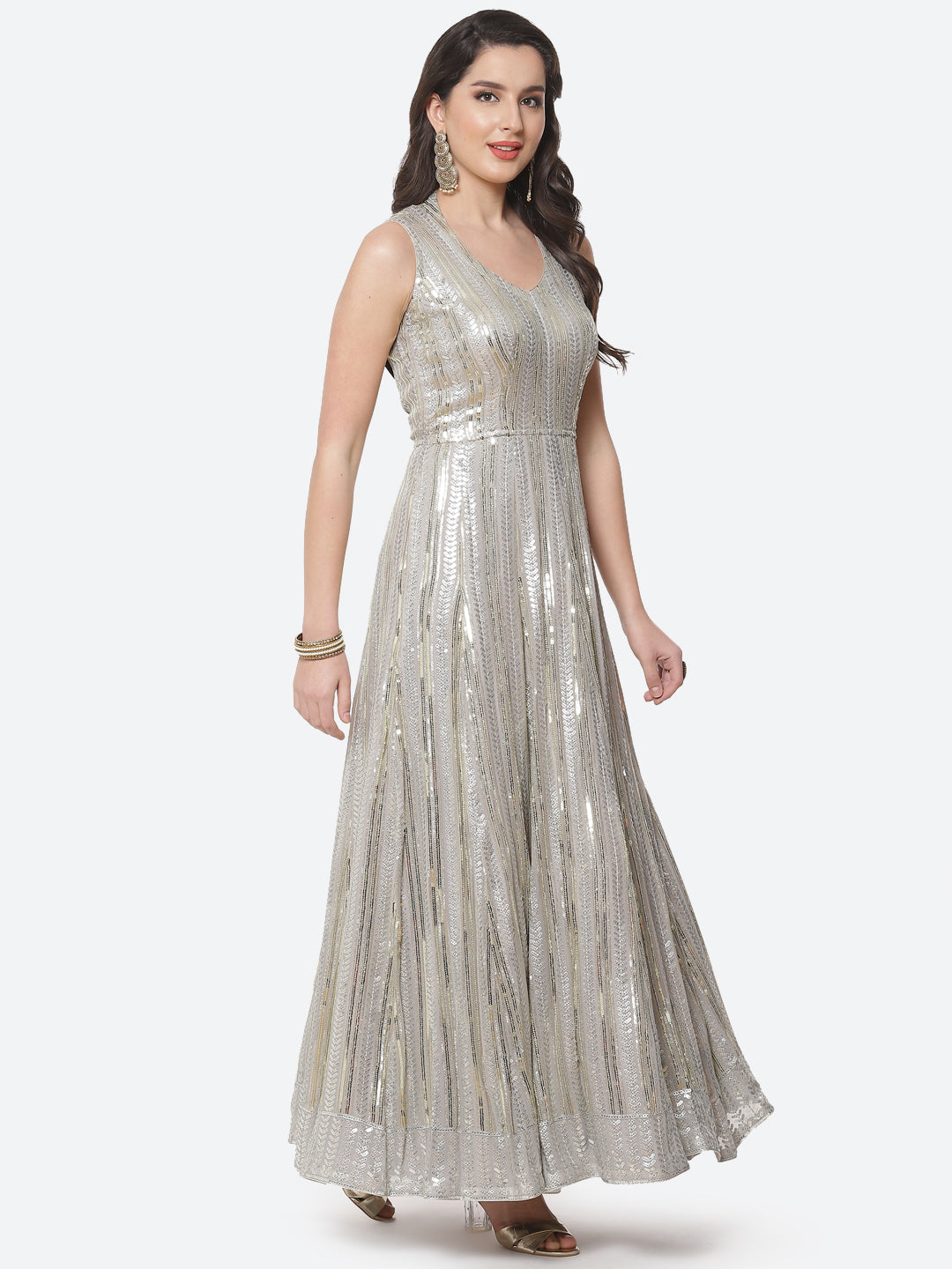 Sequin Georgette Gown Dress