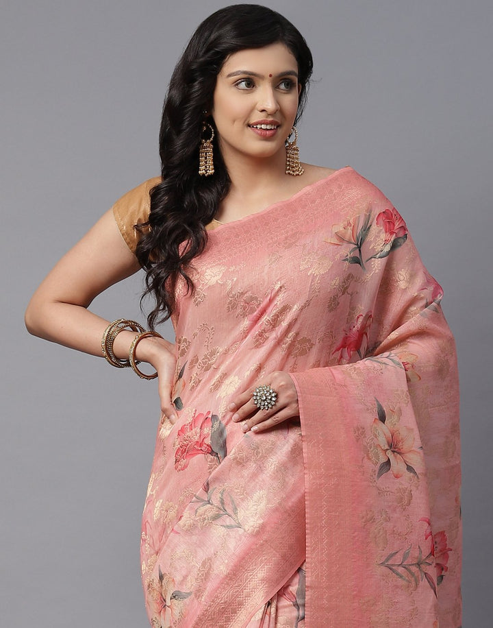 Floral Printed Cotton Linen Saree