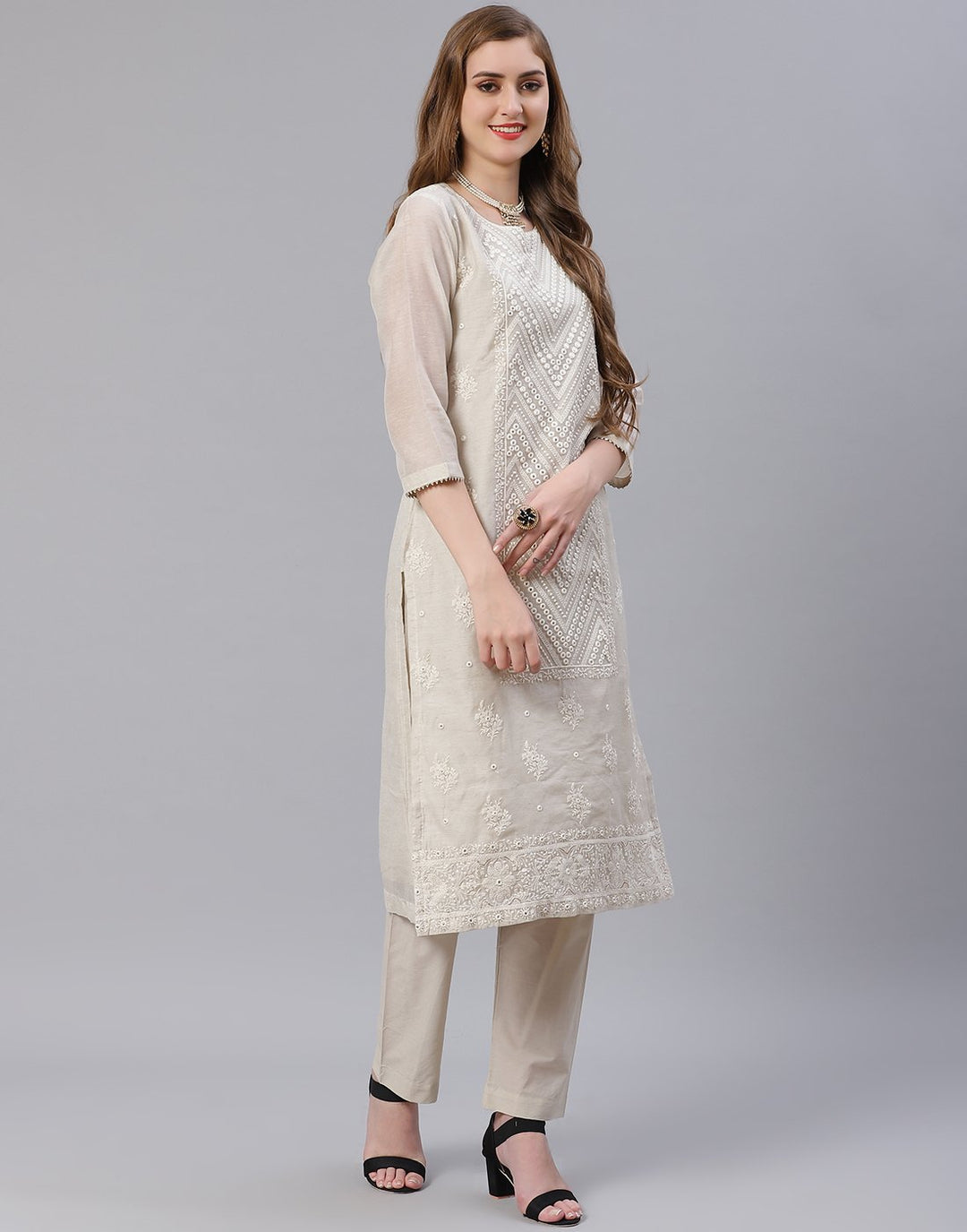 Chanderi Kurti With Straight Pant