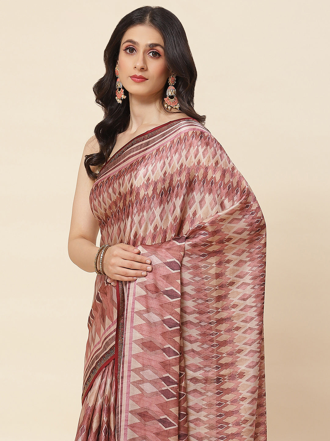 Abstract Digital Printed Satin Saree