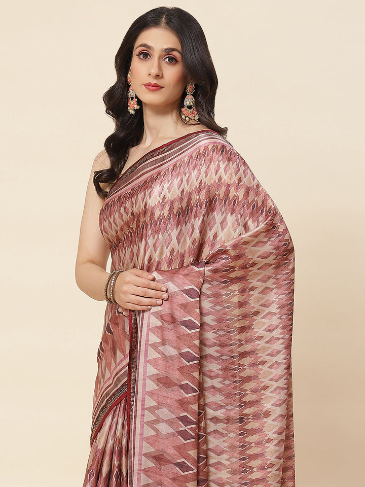Abstract Digital Printed Satin Saree