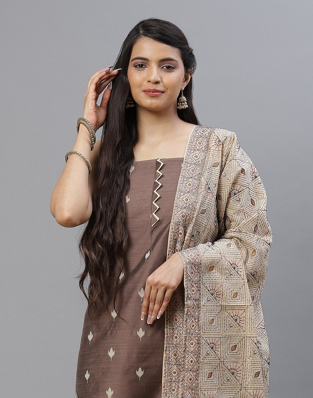 Embroidered Chanderi Suit Piece With Dupatta