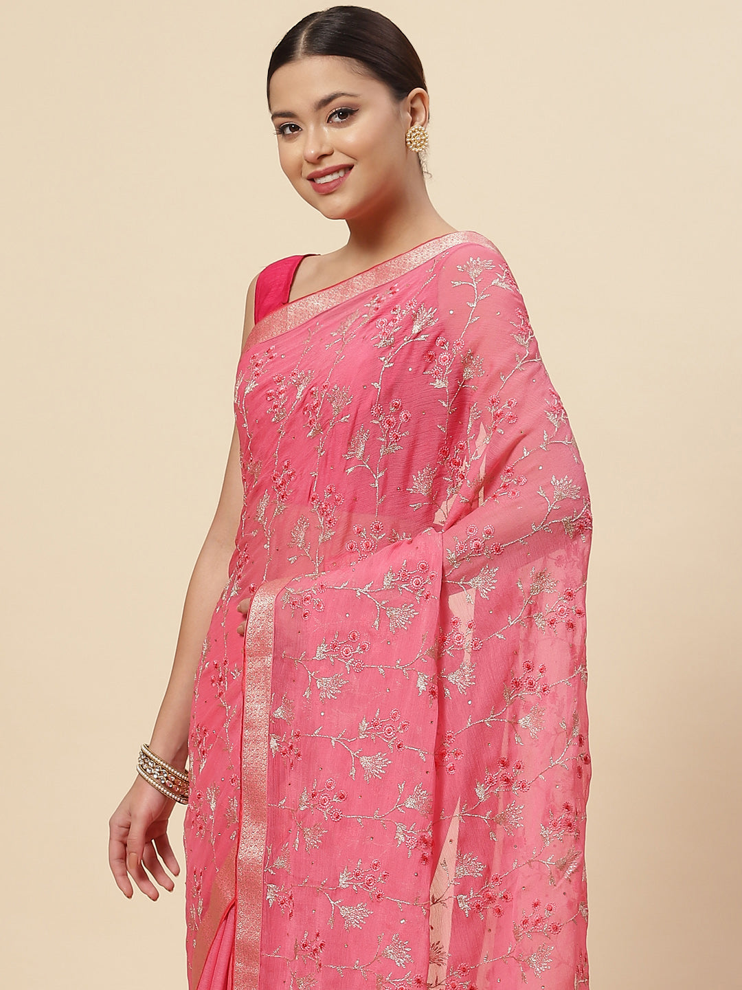 Resham Embroidered Chiffon Saree