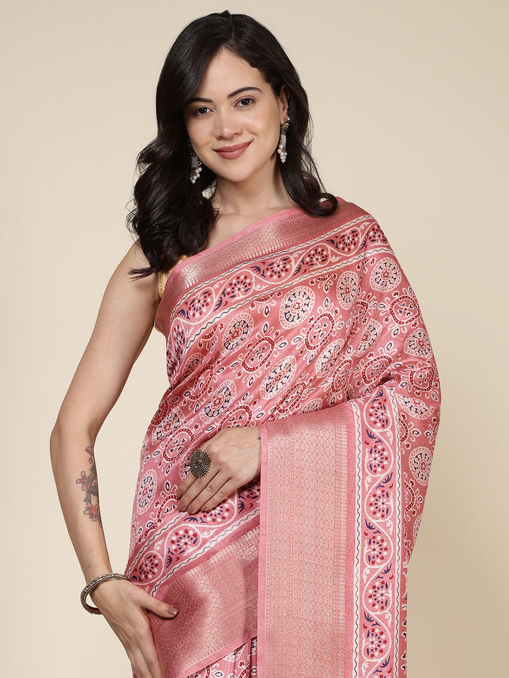 Ajrak Printed Dola Cotton Woven Saree