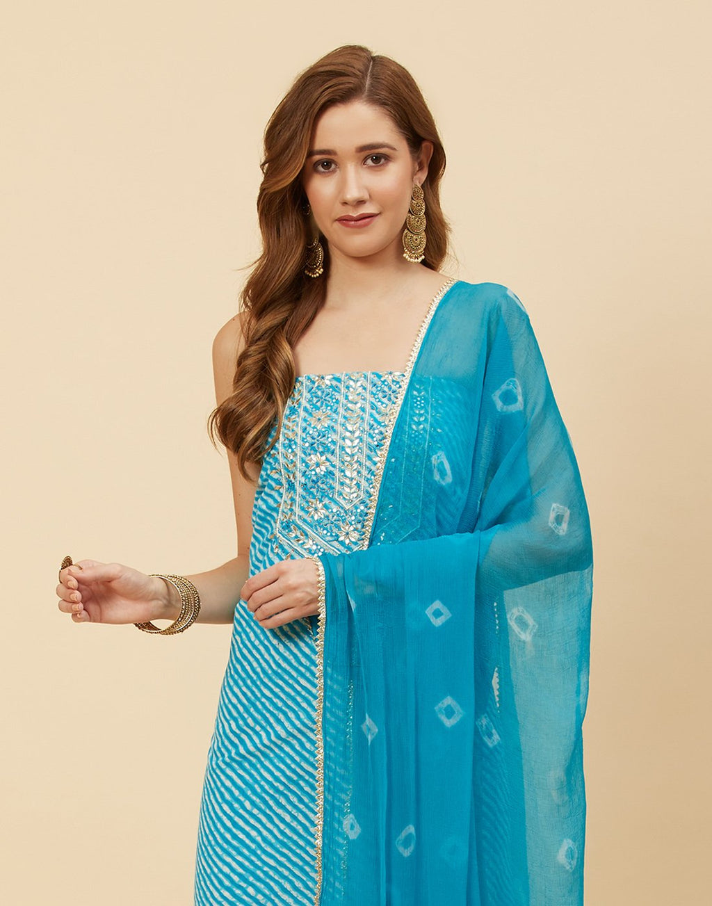 Embroidered Cotton Suit Piece With Chiffon Dupatta