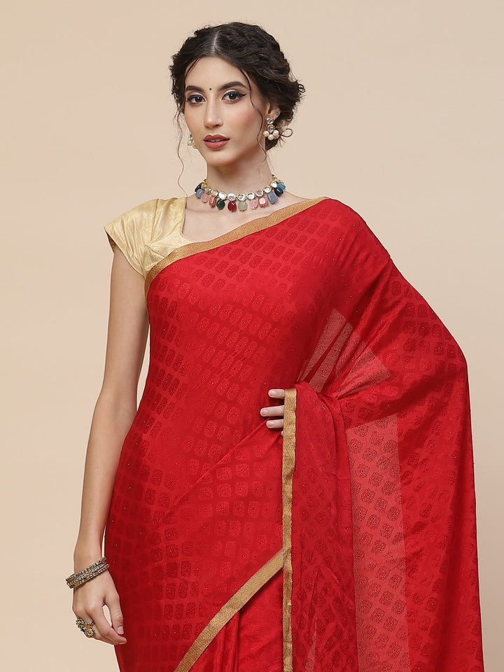 Piping Plain Crepe Plain Saree