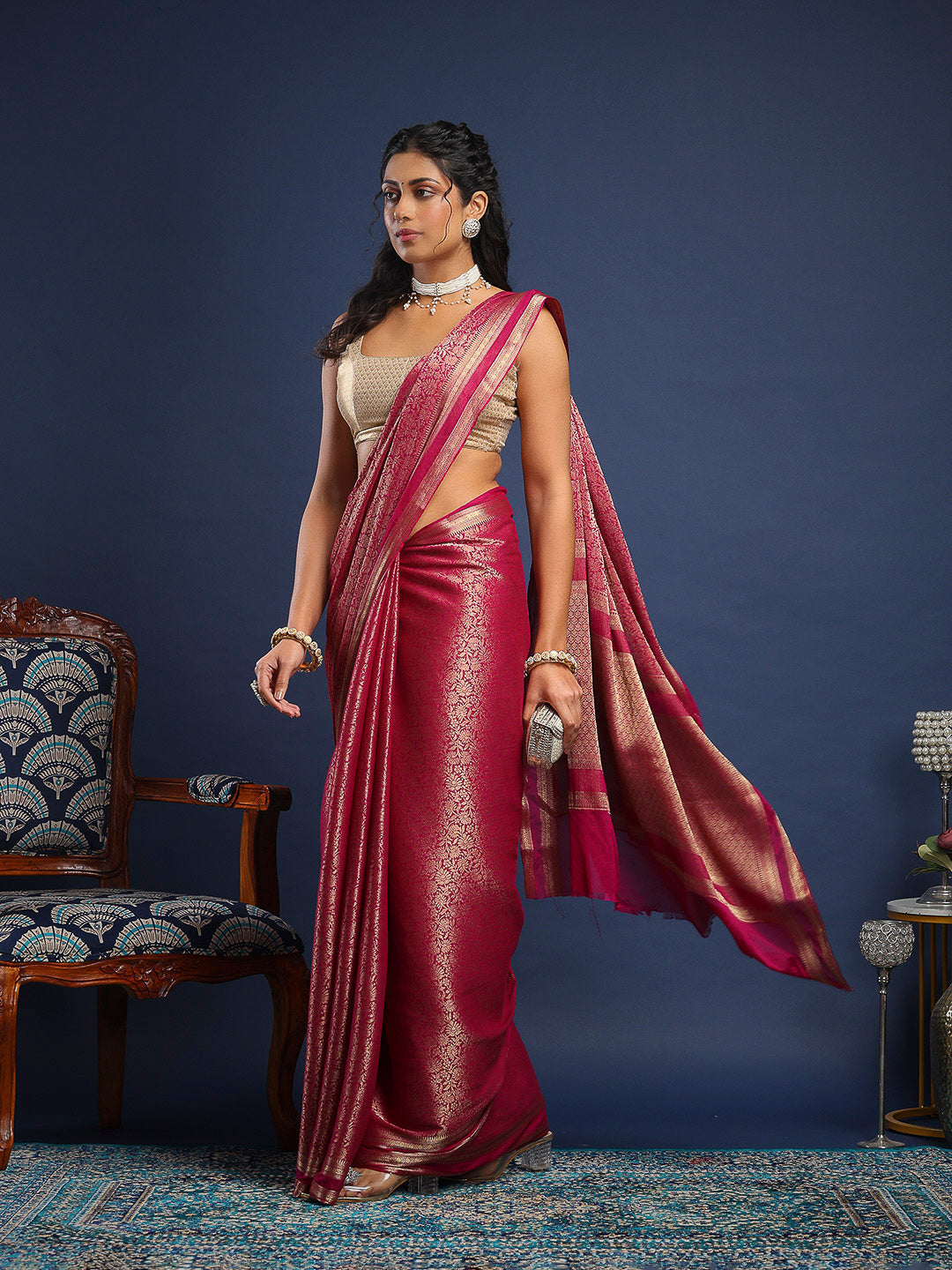 Plain Crepe Saree
