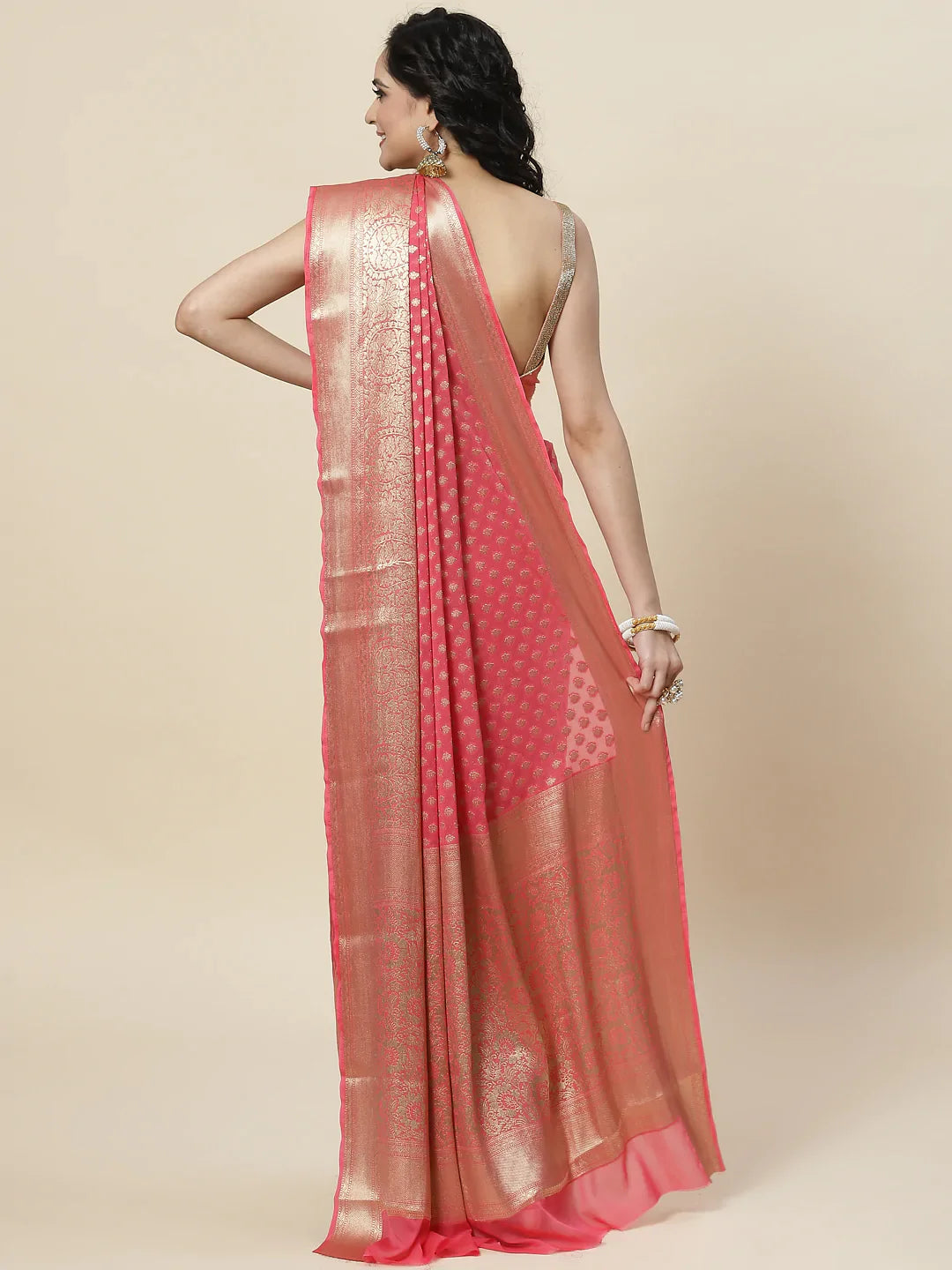 Zari Booti Georgette Plain Saree