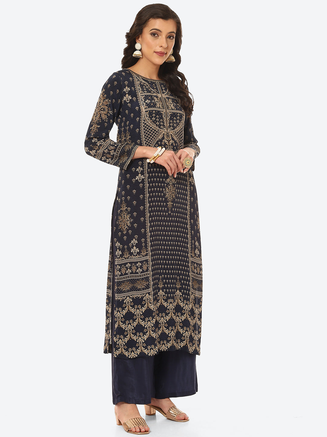 Digital Printed Crepe Kurta With Palazzo &amp; Georgette Dupatta