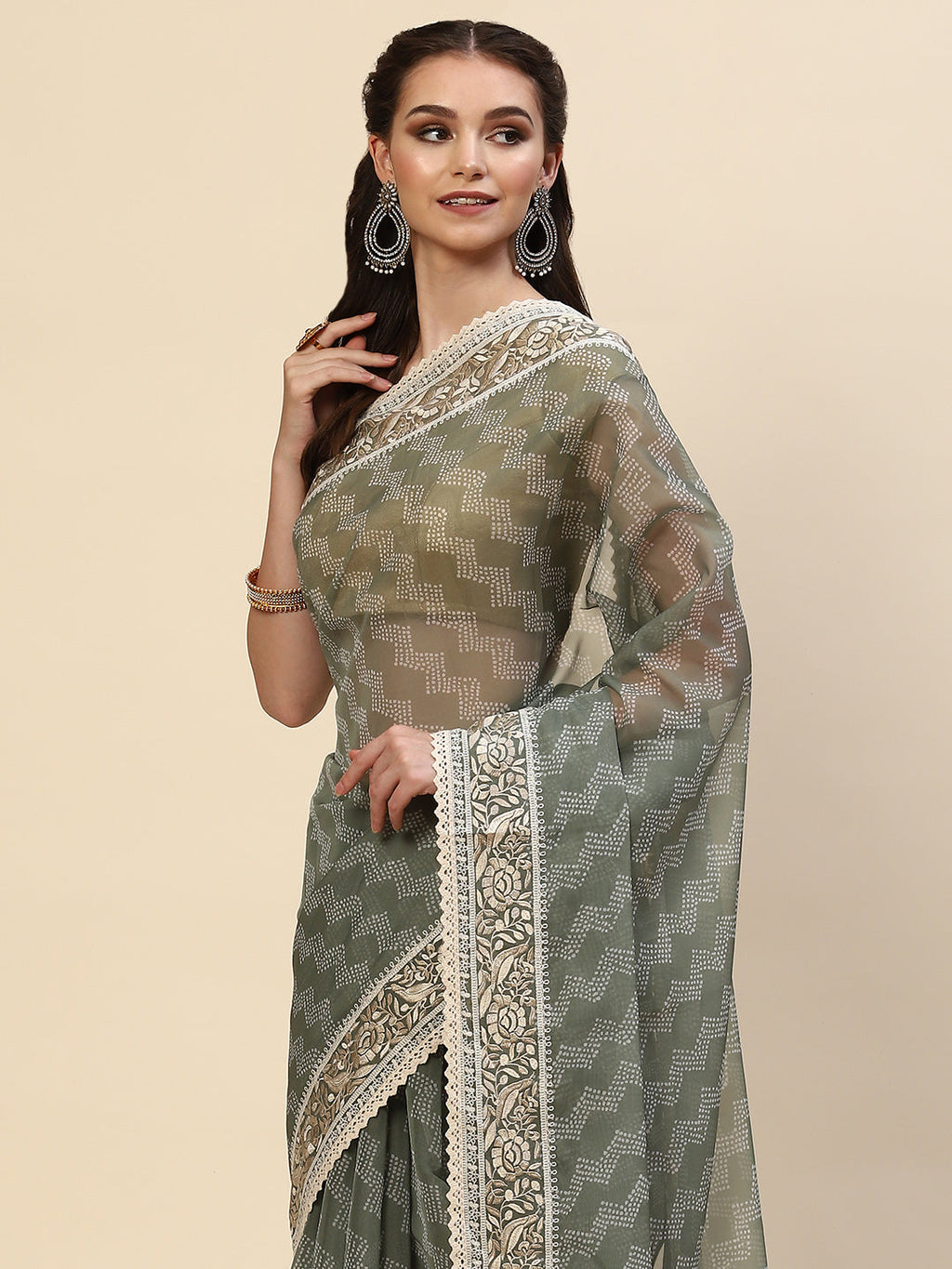 Bandhani Printed Organza Saree