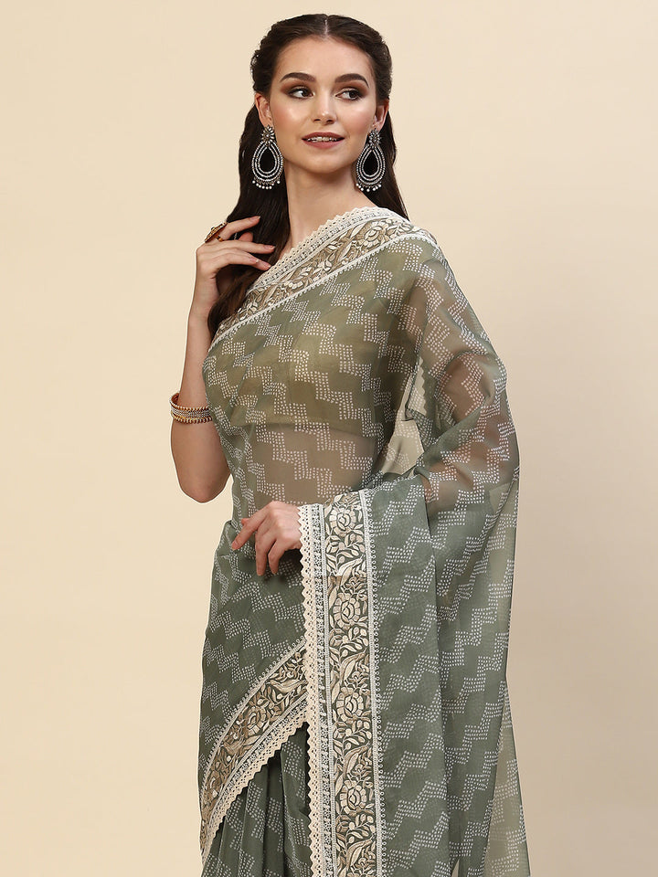 Bandhani Printed Organza Saree