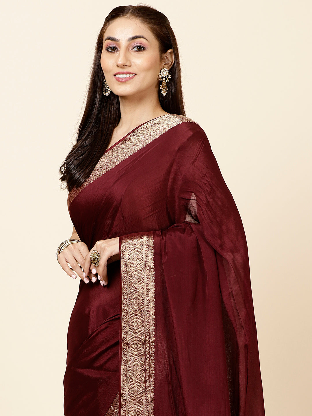 Zari Border Plain Crepe Saree