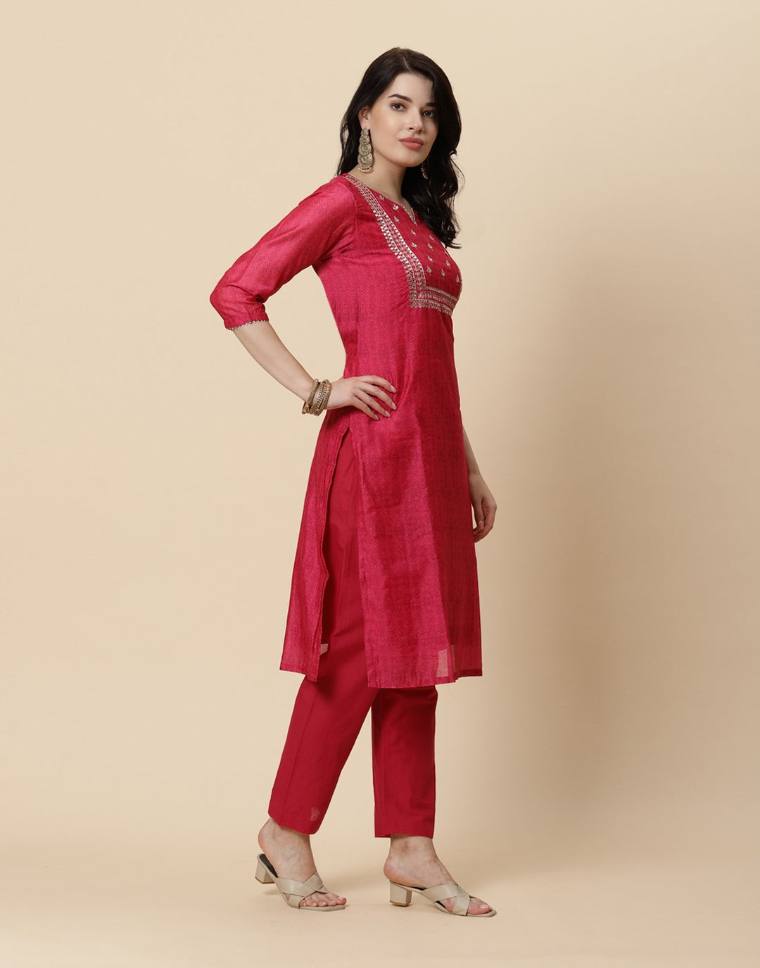 Embroidered Chanderi Kurti With Pant