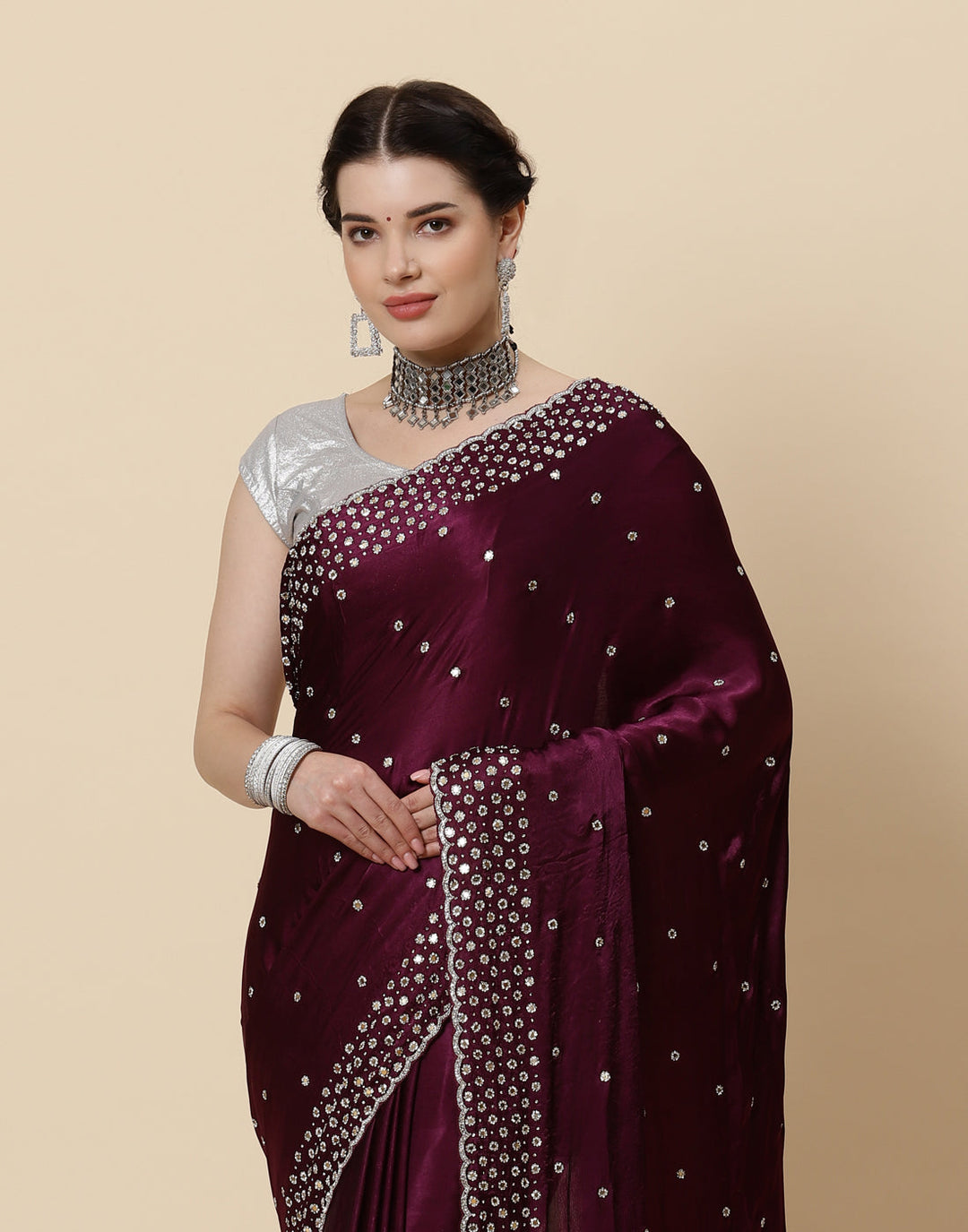 Embroidered Satin Saree