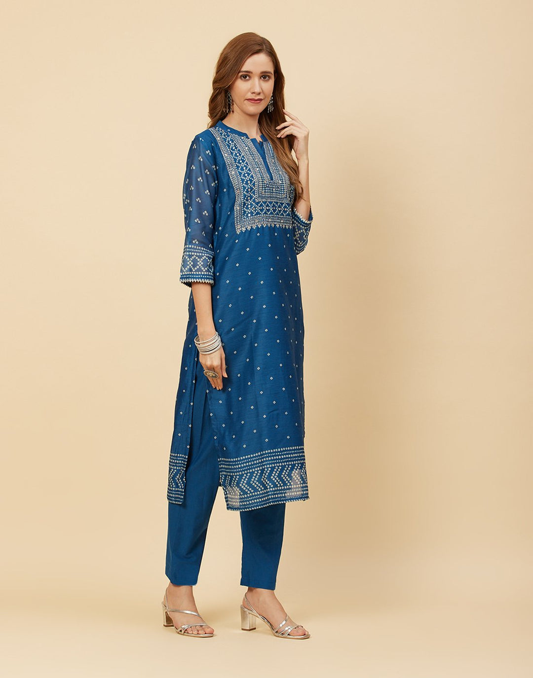 Embroidered Chanderi Kurti With Pant