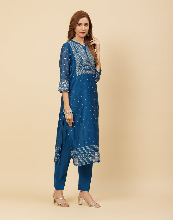 Embroidered Chanderi Kurti With Pant