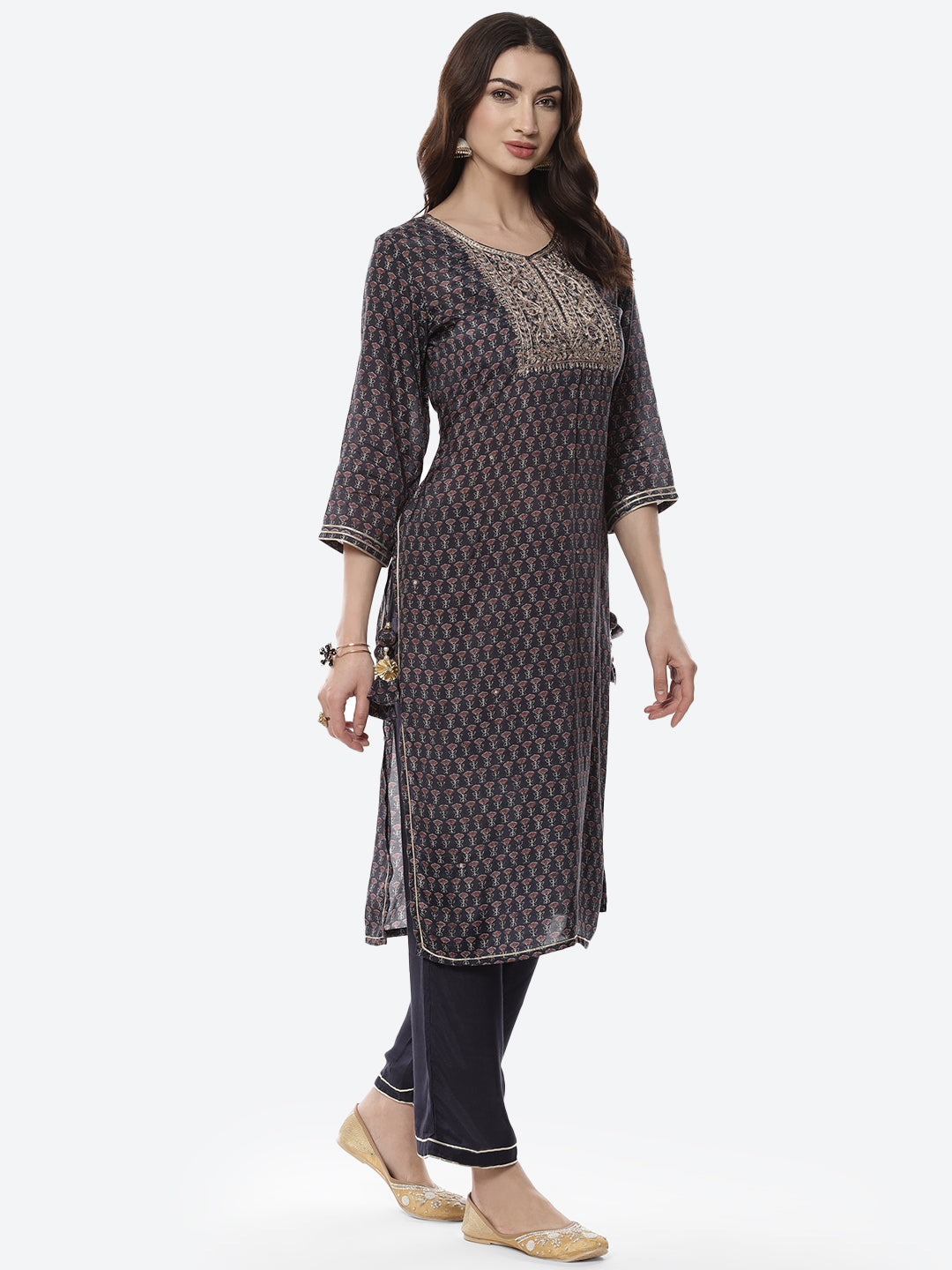 Block Printed Gota Patti Cotton Kurti With Pant