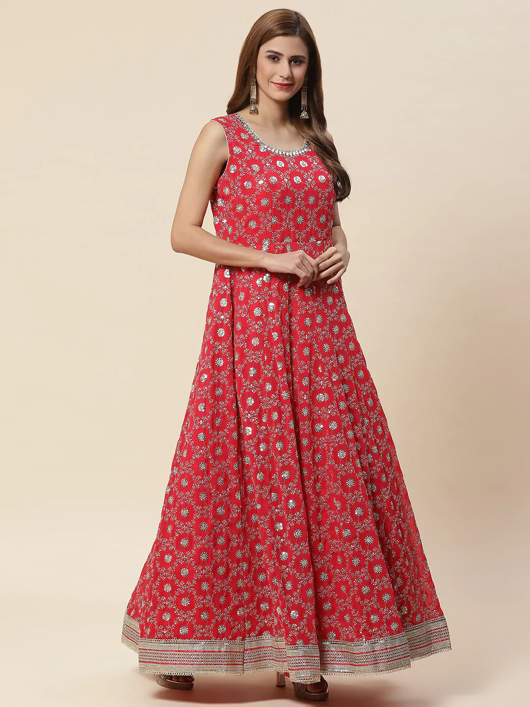 Sequin Embroidered Georgette Kurta With Dupatta