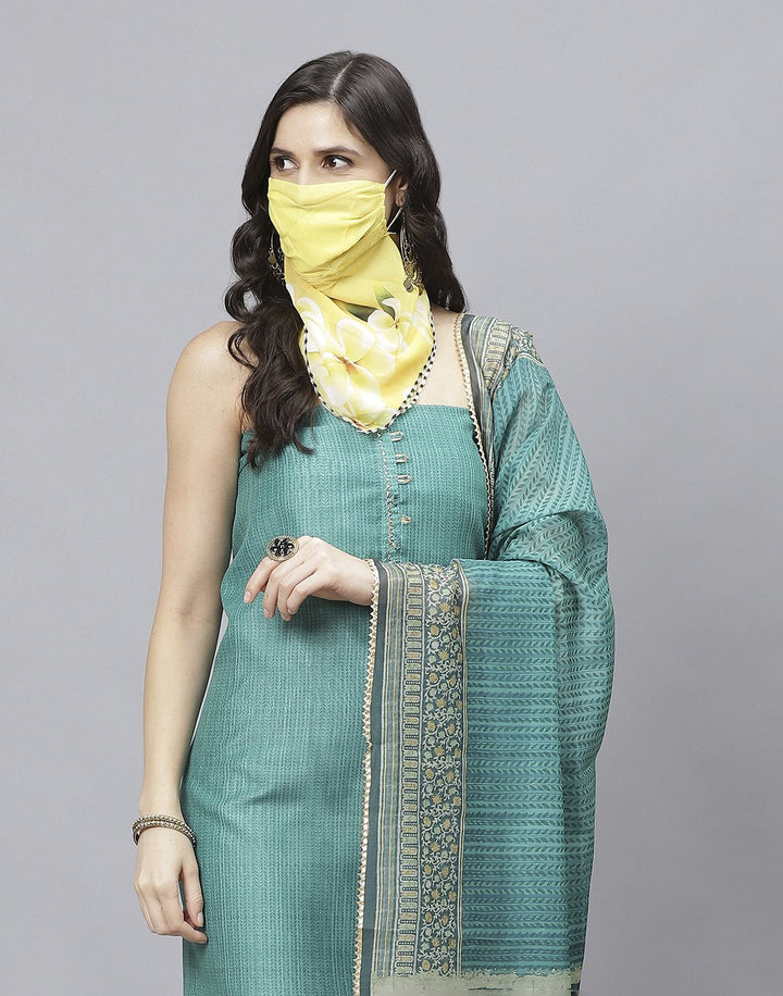 Printed Chanderi Suit Piece With Chanderi Dupatta And Scarf