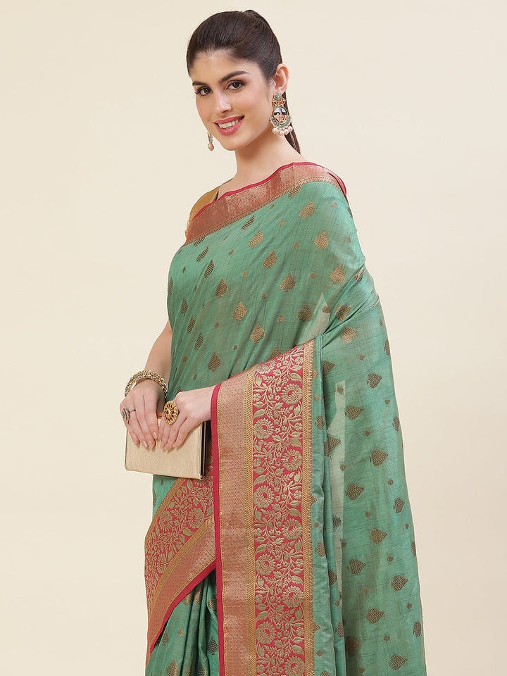 Zari Border Booti Handloom Woven Saree