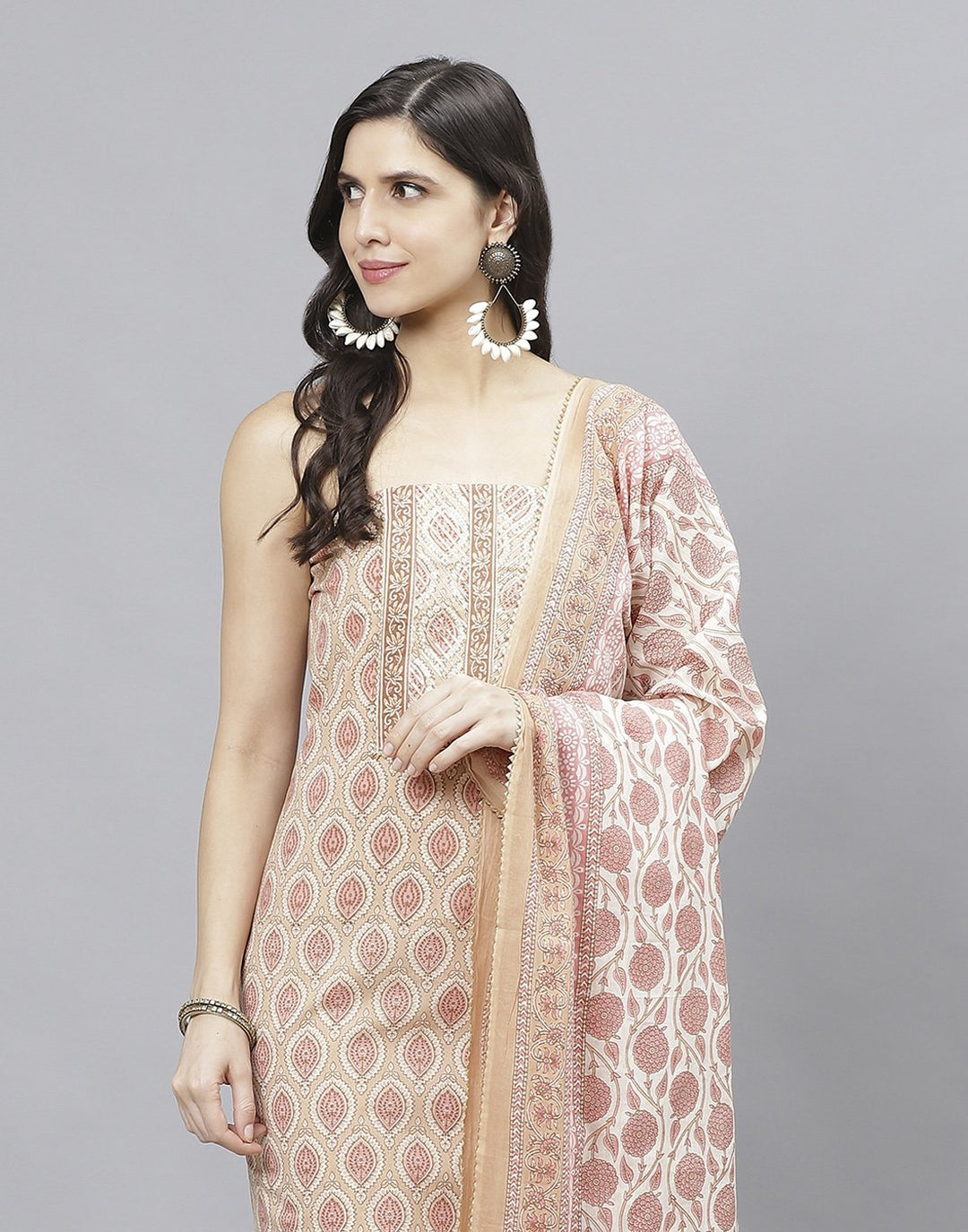 Embroidered Cotton Suit Piece With Printed Cotton Dupatta