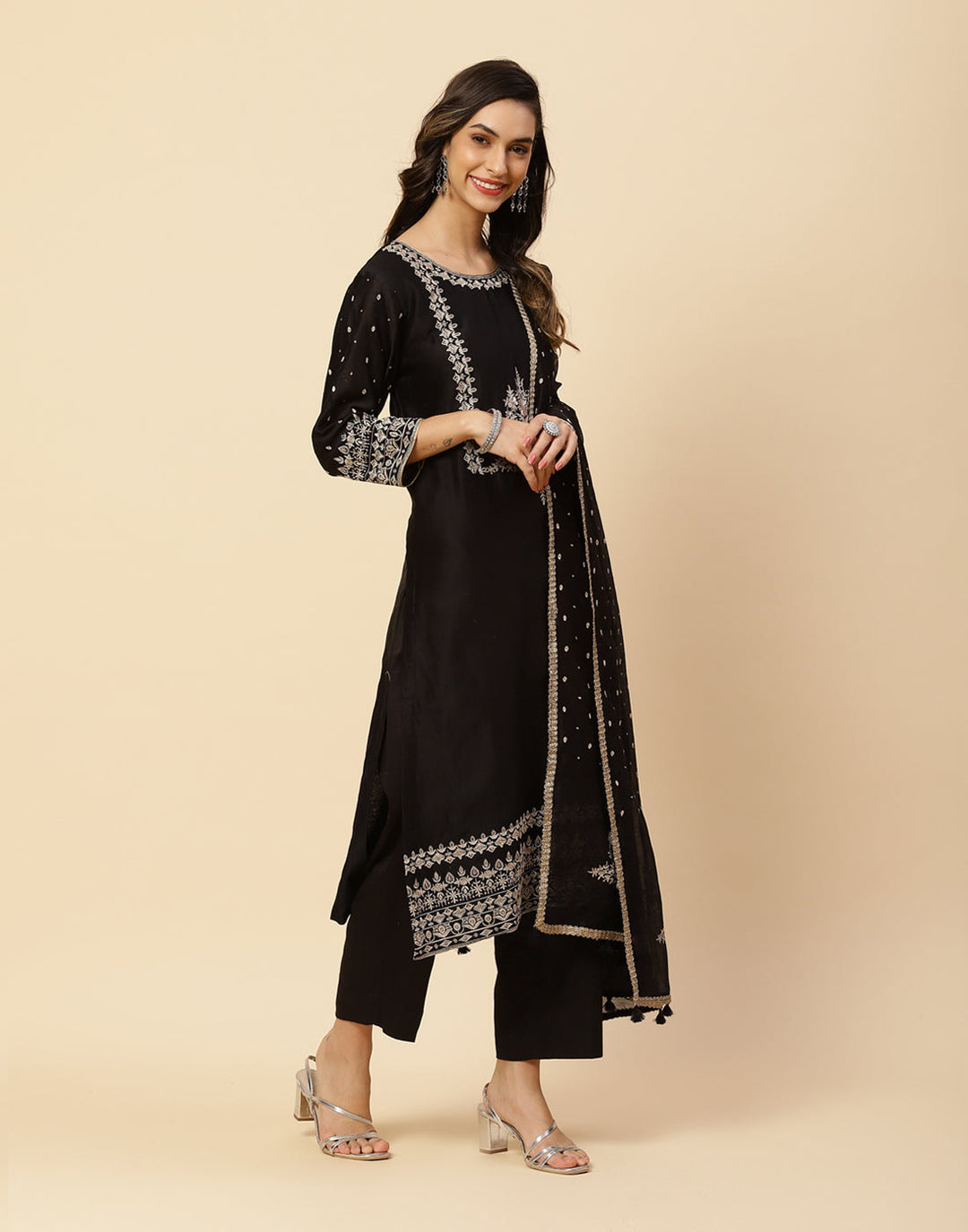 Embroidered Cotton Chanderi Salwar Kameez Stitched Suit With Chanderi Dupatta
