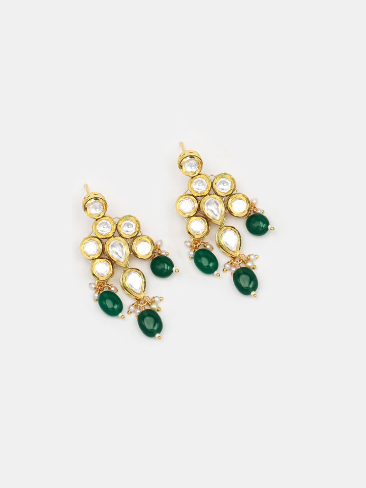 Golden &amp; Green Kundan Necklace Set With Earrings