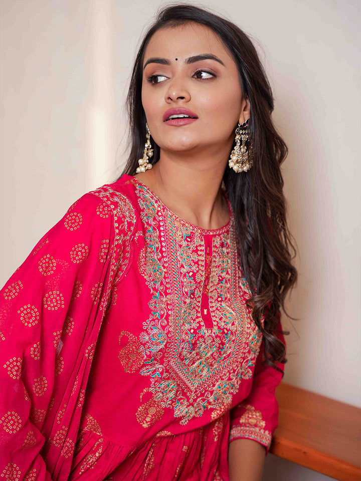 Zari Booti &amp; Paisley Printed Kurta With Pants &amp; Dupatta