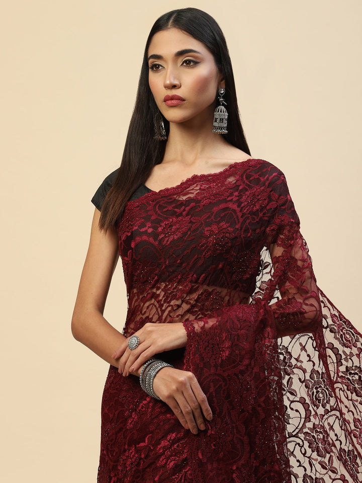 Stone Embroidered Lace Saree