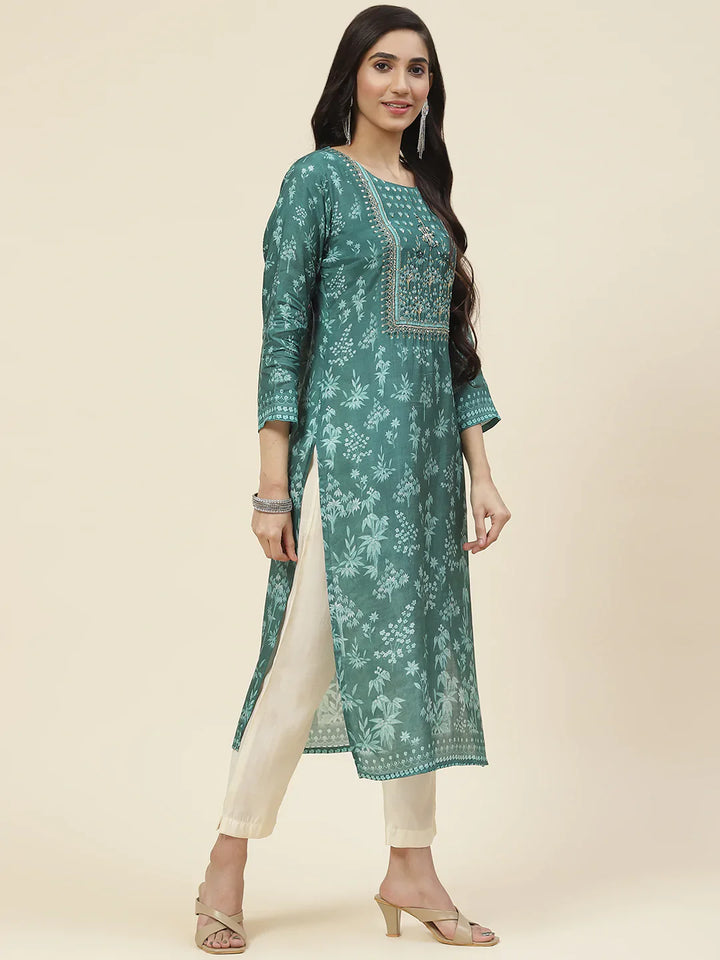 Printed With Yoke Embroidered Muslin Kurta